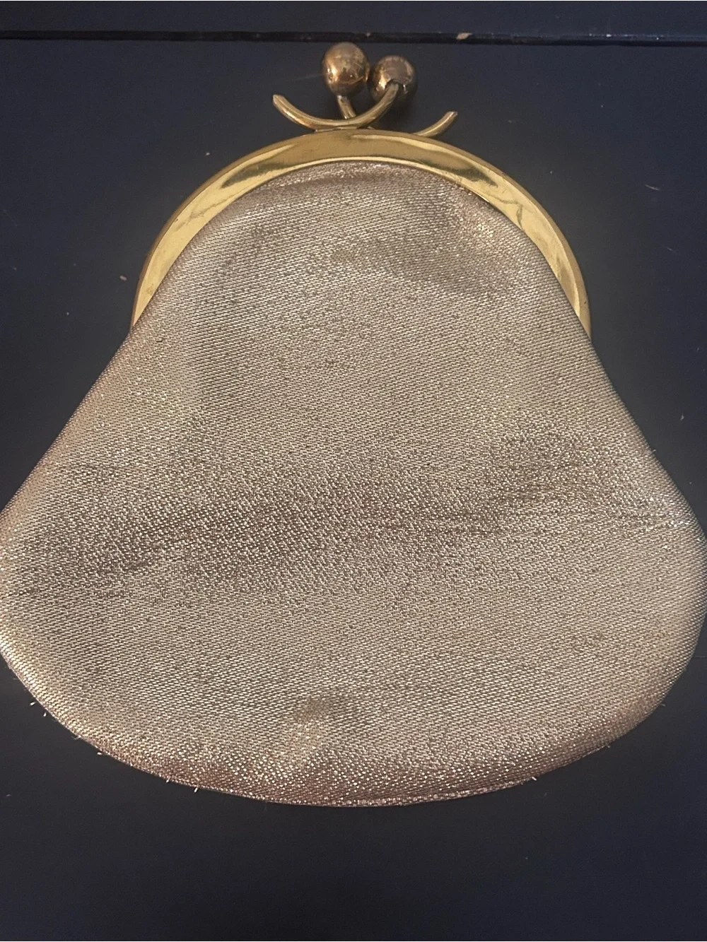 Vintage Gold Lame Kiss Lock Evening Clutch Purse Metallic Formal Wedding Handbag